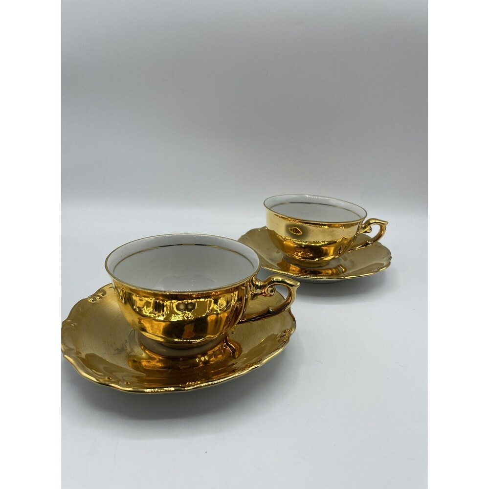 2 Harden Bavaria Gold Tea Cups with Saucer Plates Bs280